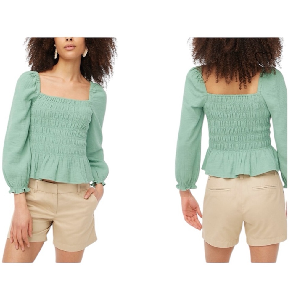 J. Crew Green‎ Smocked Women's Top